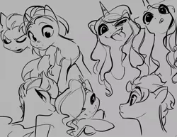 Size: 1075x832 | Tagged: safe, artist:glacierclear, derpibooru import, hitch trailblazer, izzy moonbow, pipp petals, sunny starscout, zipp storm, earth pony, pegasus, pony, unicorn, crossed hooves, expressions, female, g5, grayscale, image, jpeg, lidded eyes, male, mane five (g5), mare, monochrome, stallion, tongue out