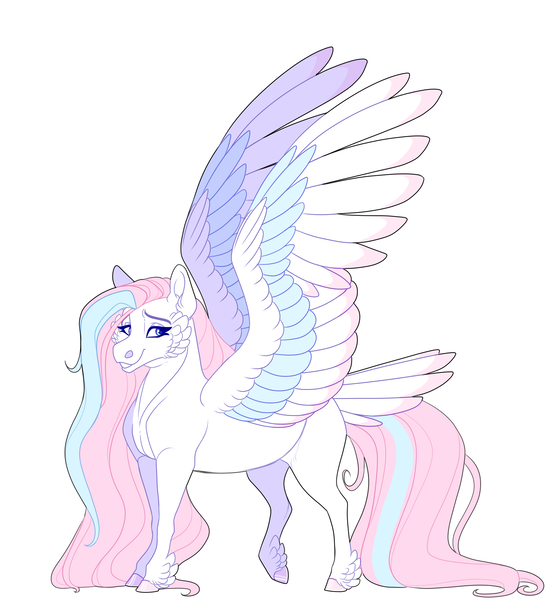 Size: 2200x2400 | Tagged: safe, artist:uunicornicc, derpibooru import, oc, pegasus, pony, colored wings, female, image, mare, multicolored wings, png, simple background, solo, tail, tail feathers, white background, wings