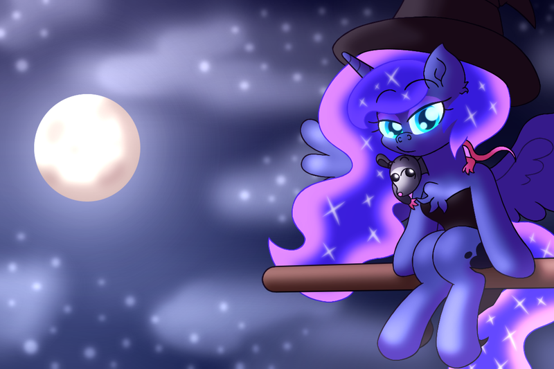 Size: 4800x3200 | Tagged: safe, artist:iceflower99, derpibooru import, princess luna, tiberius, chest fluff, clothes, costume, halloween, halloween costume, holiday, image, night, nightmare night, nightmare night costume, png, source in the description, speedpaint