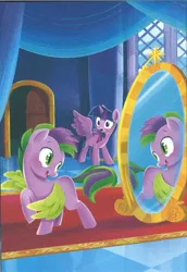 Size: 1701x2472 | Tagged: safe, derpibooru import, spike, twilight sparkle, twilight sparkle (alicorn), ponified, alicorn, pony, a pony named spike, book, image, jpeg, mirror, ponified spike, species swap