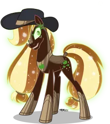 Size: 3546x4000 | Tagged: safe, artist:orin331, derpibooru import, part of a set, applejack, earth pony, pony, applejack's hat, armor, cowboy hat, female, freckles, glare, hair tie, hat, high res, hoof shoes, image, jewelry, mare, nightmare applejack, nightmarified, part of a series, png, regalia, simple background, solo, stetson, tail, tail wrap, transparent background