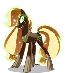 Size: 3546x4000 | Tagged: safe, alternate version, artist:orin331, derpibooru import, applejack, earth pony, pony, applejack's hat, armor, cowboy hat, female, freckles, glare, hair tie, hat, high res, hoof shoes, image, jewelry, mare, nightmare applejack, nightmarified, png, regalia, simple background, solo, tail, tail wrap, transparent background