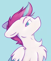 Size: 572x685 | Tagged: safe, artist:boneznight, derpibooru import, zipp storm, pegasus, pony, blue background, bust, chest fluff, floppy ears, g5, image, jpeg, ponytober, portrait, simple background, solo