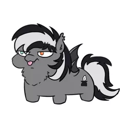 Size: 1000x1000 | Tagged: safe, artist:sorajona, derpibooru import, oc, oc:dusk avenheart, bat pony, :p, bat pony oc, bat wings, chest fluff, heterochromia, image, male, png, squatpony, tongue out, wings