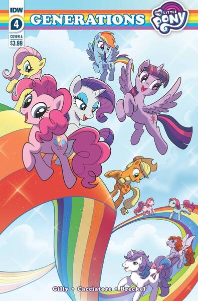 Size: 825x1252 | Tagged: safe, artist:michela cacciatore, derpibooru import, idw, applejack, fluttershy, glory, lickety split, minty (g1), morning glory, pinkie pie, rainbow dash, rarity, twilight sparkle, twilight sparkle (alicorn), alicorn, earth pony, pegasus, unicorn, spoiler:comic, spoiler:comicgenerations04, comic, female, g1, image, jpeg, mane six, my little pony: generations, rainbow