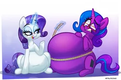 Size: 4171x2773 | Tagged: suggestive, artist:metalface069, derpibooru import, rarity, oc, pony, unicorn, belly, big belly, commission, fat, fat fetish, female, fetish, huge belly, image, impossibly large belly, mare, metric system, png, raritubby