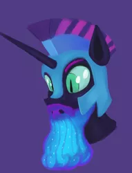Size: 1348x1764 | Tagged: safe, artist:iron curtain, derpibooru import, nightmare moon, alicorn, pony, beard, bust, darkhorse knight, facial hair, image, male, moustache, png, ponytober, purple background, rule 63, simple background, solo, stallion