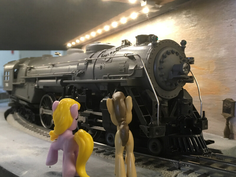 Size: 1280x960 | Tagged: safe, derpibooru import, earth pony, pegasus, pony, 4-6-4 hudson, image, jpeg, lionel 785, lionel trains, male, new york central railroad, stallion, steam locomotive, trainspotting