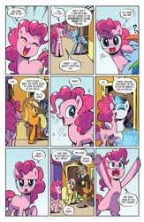 Size: 1988x3056 | Tagged: safe, artist:pencils, derpibooru import, idw, applejack, discord, fluttershy, pinkie pie, rainbow dash, rarity, twilight sparkle, draconequus, earth pony, pegasus, pony, unicorn, spoiler:comic, spoiler:comic94, excited, female, image, jpeg, male, mane six, mare