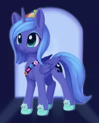 Size: 1070x1316 | Tagged: safe, artist:dusthiel, derpibooru import, princess luna, alicorn, pony, clothes, female, hat, horn, image, mare, png, ponytober, propeller hat, slippers, solo, wings