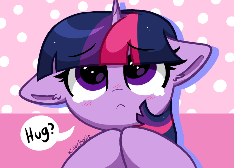 Size: 6800x4900 | Tagged: safe, artist:kittyrosie, derpibooru import, twilight sparkle, earth pony, pony, unicorn, absurd resolution, bronybait, floppy ears, hug request, image, png, solo, talking to viewer, teary eyes, unicorn twilight