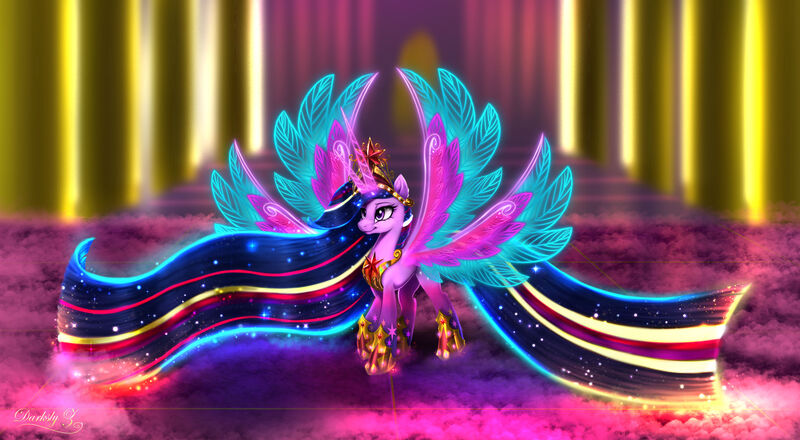 Size: 2500x1375 | Tagged: safe, artist:darksly, derpibooru import, twilight sparkle, twilight sparkle (alicorn), alicorn, pony, big crown thingy, commission, crown, element of magic, ethereal mane, female, horn, image, jewelry, jpeg, long mane, mare, multiple horns, multiple wings, peytral, rainbow power, regalia, spread wings, ultimate twilight, wings
