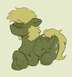 Size: 1035x1095 | Tagged: safe, artist:crimmharmony, derpibooru import, oc, oc:murky, unofficial characters only, pegasus, pony, fallout equestria, fallout equestria: murky number seven, bruised, eyes closed, fanfic art, image, injured, png, simple background, solo