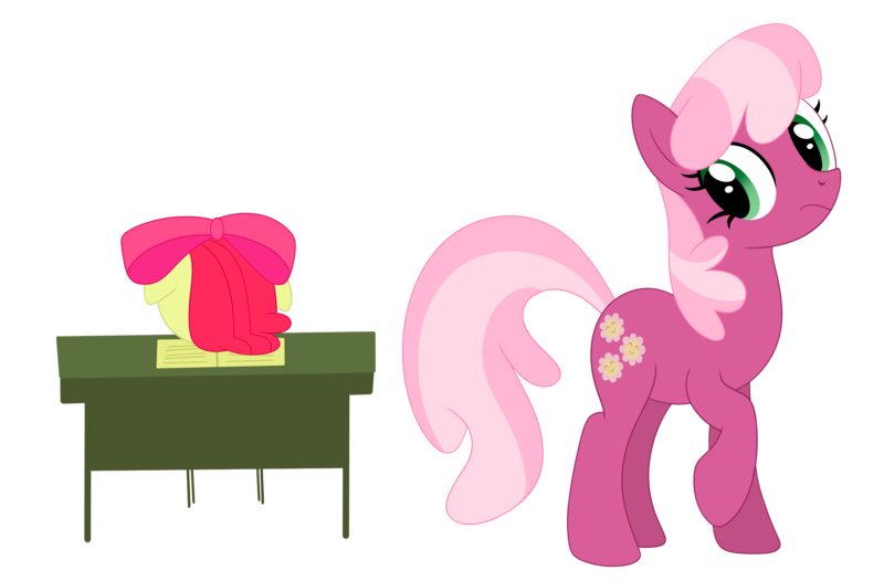 Size: 4548x2990 | Tagged: safe, artist:mirrorcrescent, derpibooru import, apple bloom, cheerilee, earth pony, pony, book, desk, female, filly, image, mare, png, simple background, transparent background