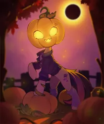 Size: 1630x1937 | Tagged: safe, artist:rexyseven, derpibooru import, oc, unofficial characters only, pony, eclipse, halloween, holiday, image, jack-o-lantern, moon, night, png, pumpkin, pumpkin head, solo