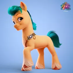 Size: 1080x1080 | Tagged: safe, derpibooru import, hitch trailblazer, earth pony, pony, my little pony: a new generation, brown eyes, colored hooves, eyebrows, g5, image, male, my little pony: a new generation logo, png, raised hoof, sash, smiling, solo, stallion, standing, tail, unshorn fetlocks