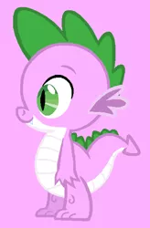Size: 379x576 | Tagged: safe, artist:therainbowkingdom69, derpibooru import, spike (g1), dragon, baby, baby dragon, cute, g1, g1 spikabetes, g1 to g4, g4, generation leap, image, male, pink background, png, simple background, smiling, teeth