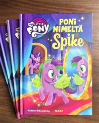 Size: 1080x1350 | Tagged: safe, artist:anthony conley, derpibooru import, photographer:anthony conley, spike, twilight sparkle, twilight sparkle (alicorn), ponified, alicorn, pegasus, pony, a pony named spike, book, book cover, colt, cover, female, finnish, happy, image, implied transformation, indoors, jpeg, male, mare, mirror, my little pony logo, open mouth, open smile, photo, ponified spike, reflection, smiling, solo focus, species swap