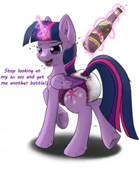 Size: 3268x4096 | Tagged: suggestive, artist:db, artist:dbcreativearts, derpibooru import, twilight sparkle, twilight sparkle (alicorn), alicorn, diaper, diaper fetish, drunk, fetish, image, jpeg, magic, simple background, solo, white background