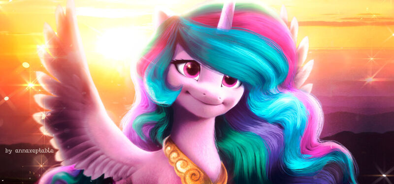 Size: 1280x599 | Tagged: safe, artist:xciax, derpibooru import, princess celestia, alicorn, pony, cute, female, image, jpeg, mare, smiling, wings extended