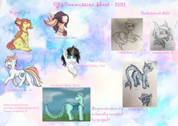 Size: 4960x3508 | Tagged: safe, artist:lil_vampirecj, derpibooru import, oc, oc:alec, oc:cj vampire, oc:opal, oc:seaphire, oc:wafflemare, oc:zippy, unofficial characters only, changedling, changeling, earth pony, original species, pony, shark, shark pony, unicorn, advertisement, commission, commission info, image, png, price sheet