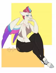 Size: 923x1189 | Tagged: safe, artist:superduperath, derpibooru import, zipp storm, anthro, pegasus, unguligrade anthro, my little pony: a new generation, abstract background, clothes, female, g5, hooves, image, jpeg, leggings, solo, tanktop, wings