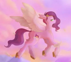 Size: 2296x2031 | Tagged: safe, artist:superduperath, derpibooru import, pipp petals, pegasus, pony, my little pony: a new generation, colored hooves, cutie mark, feather, female, flying, g5, hooves, image, jpeg, looking at you, sky, solo, wings