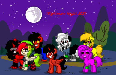 Size: 387x251 | Tagged: semi-grimdark, artist:darklady94two, artist:mycreepyponycartoon, artist:pinkamenausuario, derpibooru import, pony, pony town, image, jpeg, nightmare night