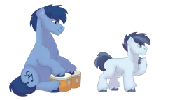 Size: 1280x732 | Tagged: safe, artist:itstechtock, derpibooru import, blues, noteworthy, oc, earth pony, pony, bongos, colt, image, male, png, simple background, transparent background