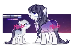 Size: 2465x1536 | Tagged: safe, artist:miioko, derpibooru import, oc, unofficial characters only, earth pony, pony, bald, clothes, duo, earth pony oc, female, filly, grin, image, mare, png, reference sheet, see-through, simple background, smiling, transparent background, watermark