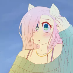 Size: 2160x2160 | Tagged: safe, artist:melonmilk, derpibooru import, fluttershy, anthro, anime style, clothes, derpibooru exclusive, image, png, sweater