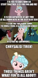 Size: 232x471 | Tagged: safe, derpibooru import, edit, edited screencap, screencap, cozy glow, lord tirek, queen chrysalis, centaur, changeling, changeling queen, pegasus, pony, frenemies (episode), comic, f.u.n., female, filly, foal, image, jpeg, lowres, male, mare, screencap comic, spongebob squarepants