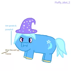 Size: 600x600 | Tagged: safe, artist:fluffyidiot2, trixie, fluffy pony, unicorn, blue hair, clothes, hat, idiot, image, nobody cares, png, puffy cheeks, smarty, trixie's hat