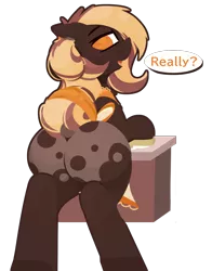 Size: 1048x1338 | Tagged: suggestive, alternate version, artist:rhythmpixel, derpibooru import, oc, oc:sweet marble, unofficial characters only, earth pony, pony, apron, bun, butt, clothes, dock, female, hair bun, image, mare, plot, png, simple background, solo, tail, tail bun, transparent background