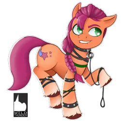Size: 3922x3908 | Tagged: suggestive, artist:wild-thunder06, derpibooru import, sunny starscout, earth pony, pony, my little pony: a new generation, bag, collar, g5, image, leash, lip bite, png, saddle bag, solo