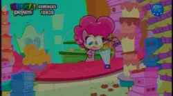 Size: 864x482 | Tagged: safe, derpibooru import, screencap, pinkie pie, earth pony, my little pony: pony life, cake, ecuador, food, image, intro, png, shake, tc television