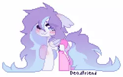 Size: 1288x816 | Tagged: suggestive, artist:dedfriend, derpibooru import, oc, unofficial characters only, pegasus, pony, :3, blushing, clothes, ear fluff, female, floppy ears, image, jpeg, long mane, looking at you, mare, panties, pixel art, raised hoof, simple background, socks, solo, solo female, stockings, thigh highs, underwear, white background