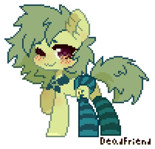 Size: 840x808 | Tagged: suggestive, artist:dedfriend, derpibooru import, earth pony, pony, :3, ambiguous gender, blushing, butt, clothes, ear fluff, image, jpeg, looking at you, one eye closed, panties, pixel art, plot, raised hoof, simple background, socks, solo, striped socks, striped underwear, underwear, white background, wink