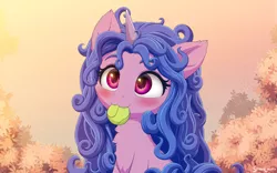Size: 4800x3000 | Tagged: safe, artist:symbianl, derpibooru import, izzy moonbow, pony, unicorn, ball, cute, g5, image, izzy's tennis ball, izzybetes, messy mane, nom, png, solo, tennis ball, weapons-grade cute