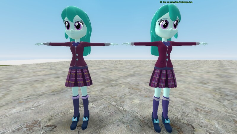 Size: 1360x768 | Tagged: safe, derpibooru import, cold forecast, equestria girls, 3d, clothes, comparison, crystal prep academy uniform, gmod, image, jpeg, school uniform, skirt