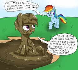 Size: 2000x1800 | Tagged: safe, artist:amateur-draw, derpibooru import, rainbow dash, windy whistles, pegasus, pony, covered in mud, cringing, embarrassed, female, image, mare, mother, mother and child, mother and daughter, mud, mud bath, mud play, mud pony, muddy, png, wet and messy