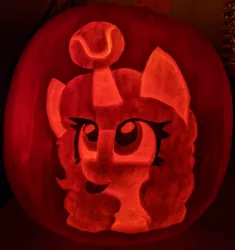 Size: 2568x2736 | Tagged: safe, derpibooru import, izzy moonbow, pony, unicorn, :p, ball, blushing, chest fluff, cute, female, g5, halloween, holiday, horn, horn guard, horn impalement, hornball, image, izzy's tennis ball, izzybetes, jpeg, mare, pumpkin, pumpkin carving, silly, silly pony, solo, tennis ball, tennizzy, tongue out, weapons-grade cute