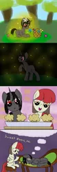 Size: 1200x3600 | Tagged: safe, artist:librarylonging, derpibooru import, oc, oc:ada, oc:claudia, firefly (insect), insect, pegasus, pony, unicorn, comic, couch, d'lirium, dream, duo, food, glow, hypnosis, image, lying down, muffin, png, pocket watch, table, thought bubble, tray, tree
