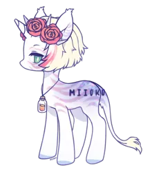 Size: 868x1000 | Tagged: safe, artist:miioko, derpibooru import, oc, unofficial characters only, pony, unicorn, base used, flower, flower in hair, horn, image, jewelry, leonine tail, necklace, png, rose, simple background, solo, tail, transparent background, unicorn oc