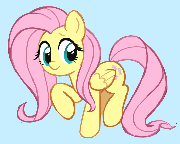 Size: 1280x1026 | Tagged: safe, artist:skylordlysander, derpibooru import, fluttershy, pegasus, pony, blue background, cute, female, image, looking at you, mare, png, raised hoof, shyabetes, simple background, smiling, smiling at you, solo