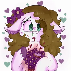 Size: 1536x1536 | Tagged: safe, artist:millefaller, derpibooru import, oc, unofficial characters only, earth pony, pony, blushing, bust, ear fluff, female, floppy ears, flower, flower in hair, heart eyes, image, jpeg, mare, runny nose, simple background, solo, unshorn fetlocks, white background, wingding eyes