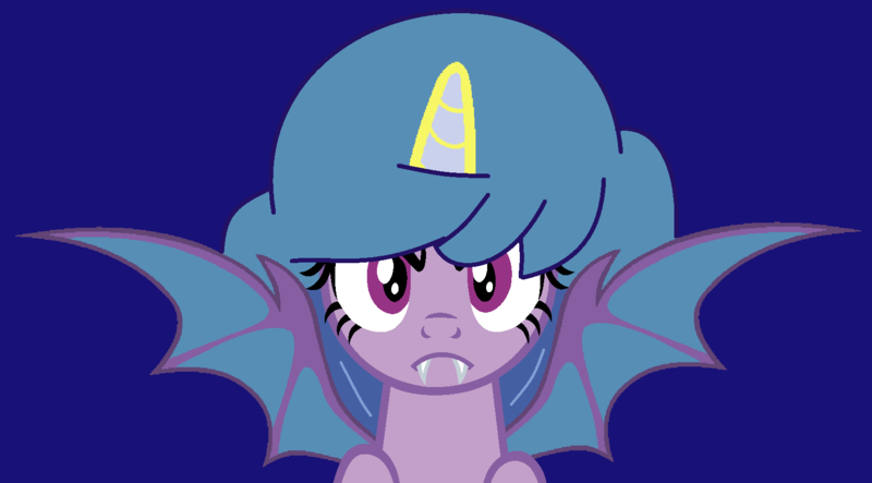 Size: 1582x876 | Tagged: safe, artist:jadeharmony, artist:maddieadopts, derpibooru import, izzy moonbow, alicorn, bat pony, bat pony alicorn, pony, base used, bat ponified, bat wings, blue background, fangs, female, g5, horn, image, mare, png, race swap, simple background, solo, wings