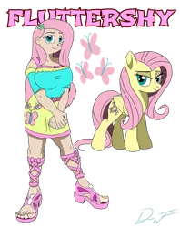 Size: 795x1005 | Tagged: safe, artist:holdenwolfart, derpibooru import, fluttershy, human, pegasus, pony, breasts, busty fluttershy, clothes, cutie mark, cutie mark on clothes, female, human ponidox, humanized, image, png, self ponidox, simple background, smiling, transparent background