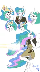 Size: 1280x2277 | Tagged: safe, artist:holdenwolfart, derpibooru import, princess celestia, alicorn, anthro, against wall, facial expressions, image, jpeg, lightsaber, smiling, solo, star wars, weapon