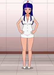 Size: 1912x2675 | Tagged: suggestive, derpibooru import, twilight sparkle, human, unicorn, bedroom eyes, breasts, cleavage, clothes, high heels, hips, humanized, image, kisekae, leggy, legs, nurse outfit, pinup, png, shoes, stupid sexy twilight, thighlight sparkle, thighs, thunder thighs